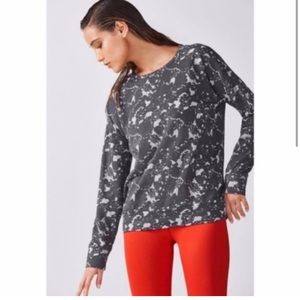 Fabletics Tie Dye Burnout Gray Crewneck Long Sleeve Sweatshirt Top XS